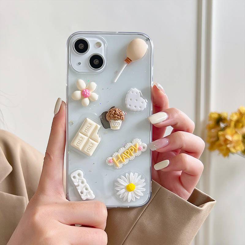 Soft Case Transparan Motif Cokelat Putih 3D Untuk iPhone 13 12 11 Pro MAX Mini X XS MAX XR SE 2022 2020 7 8 Plus