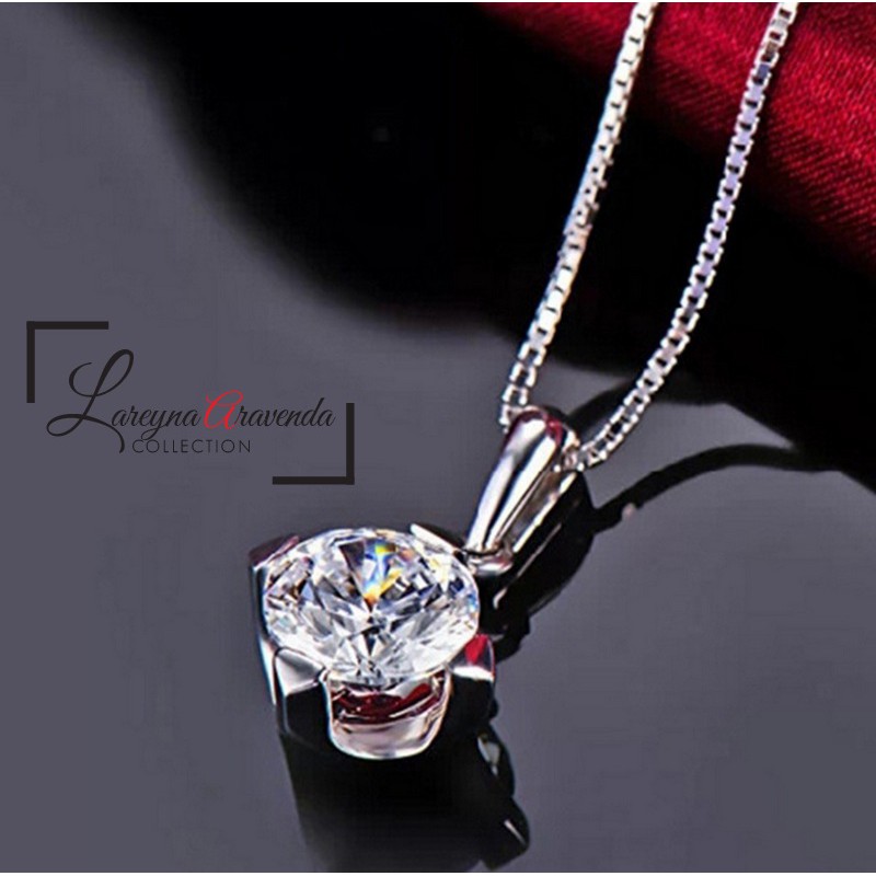 Kalung Titanium Asli + Liontin Model Kotak Crystal Kristal Swarovski KL054