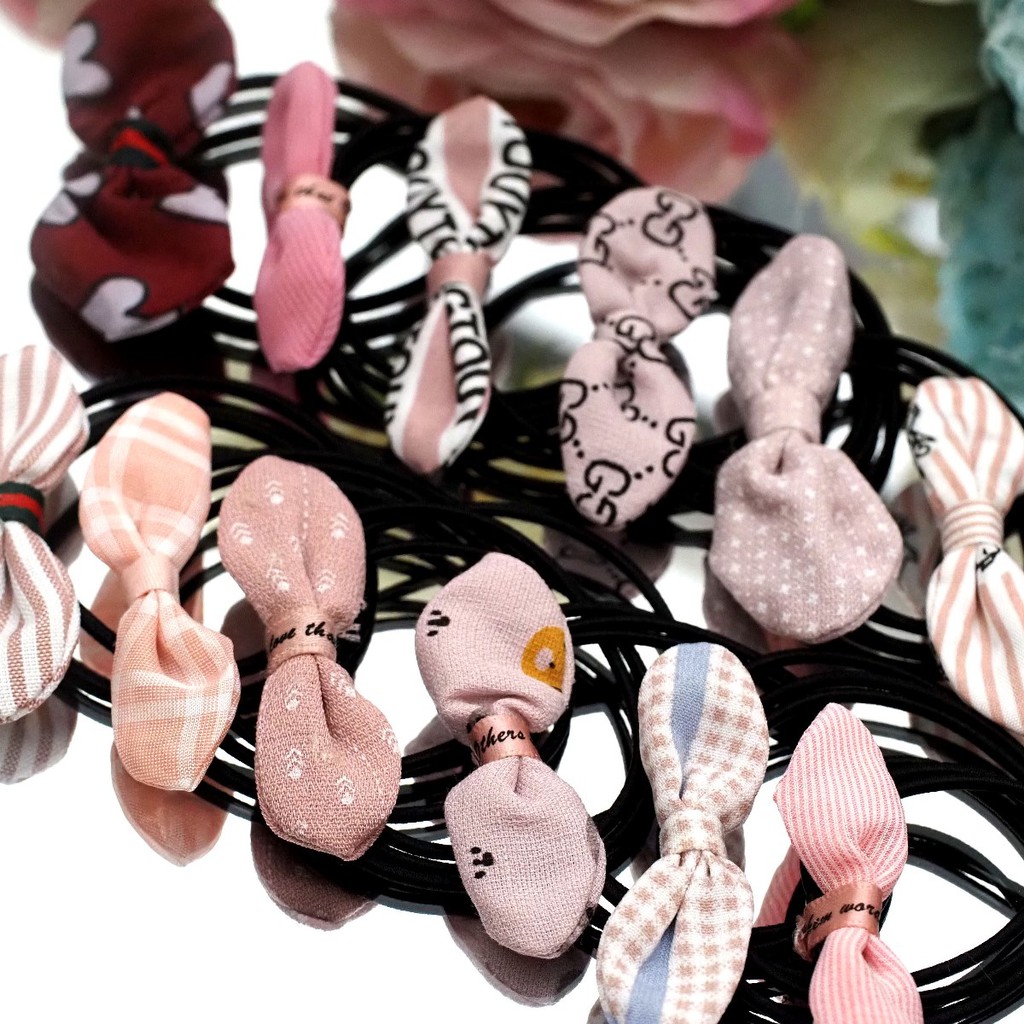 Kuncir Pita Chibi Kawat Katun SATUAN / Karet Rambut Chibi / Ikat Rambut Pita /Kuncir Rambut Korea-5. Pink