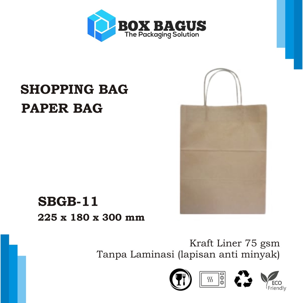 PAPER SHOPPING GOODIE BAG KANTONG KERTAS BOX SOUVENIR KUE ROTI 22,5x18x30cm KRAFT