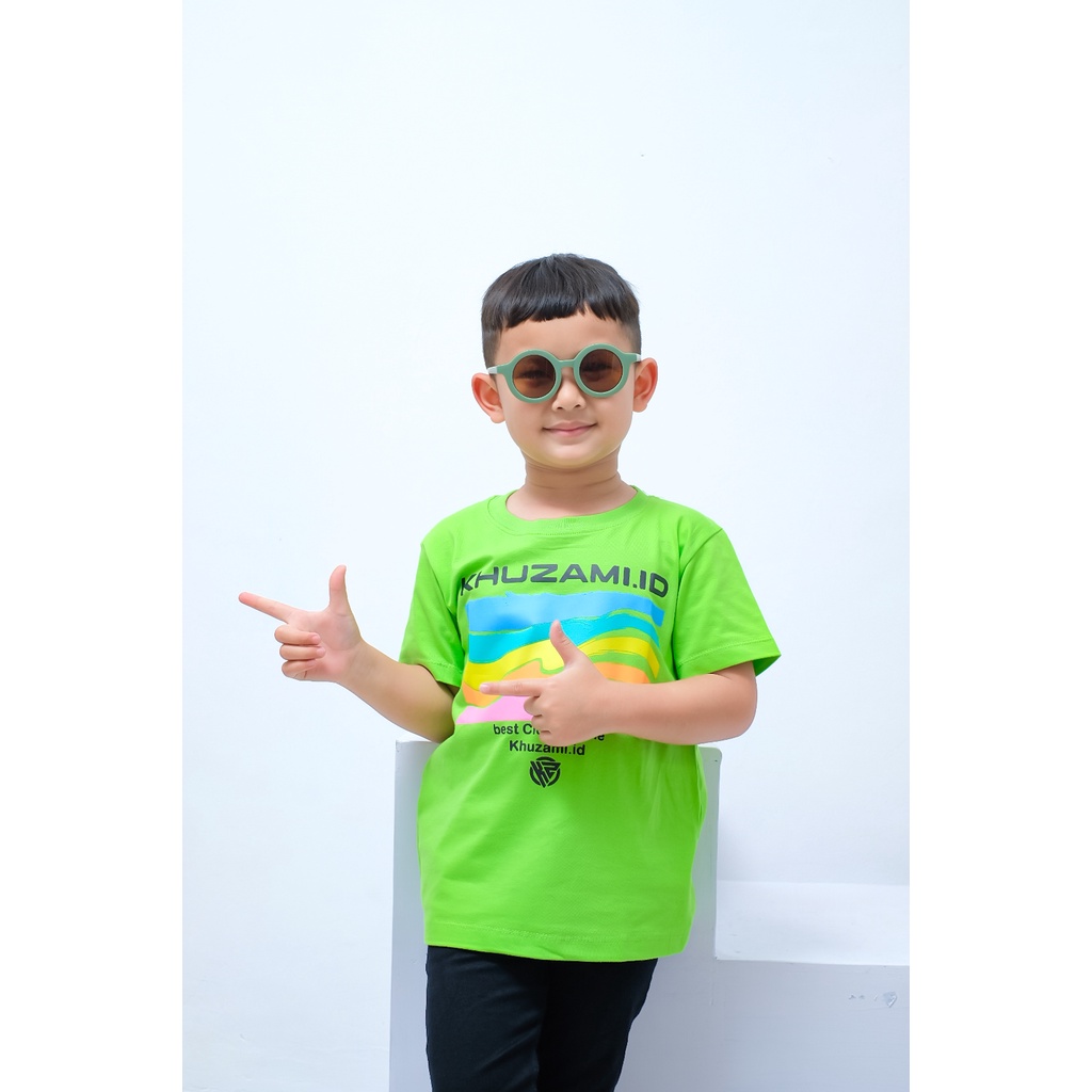 Pakaian/Baju/Kaos Distro Anak Laki-Laki Lengan Pendek Bahan Katun Combed 24s - Khuzami Light Green