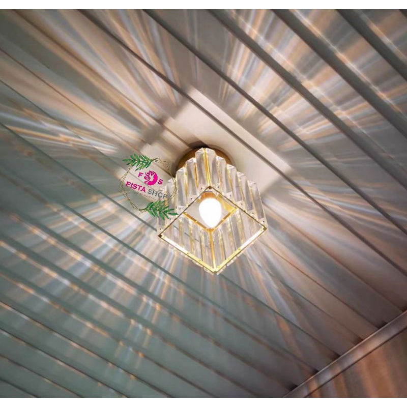 Lampu kristal plafon rumah gold Lampu ceiling kristal kotak modern crystal round fistashop