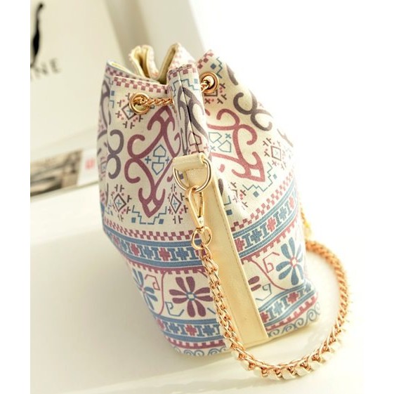 Unik Tas Import Wanita 23502 Serut Selempang Shoulder Bag Flower Etnik Berkualitas