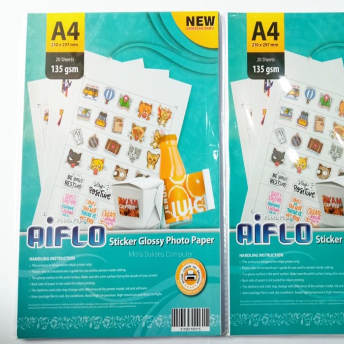 KERTAS FOTO STICKER AIFLO GLOSSY 135 GRAM 20 LEMBAR