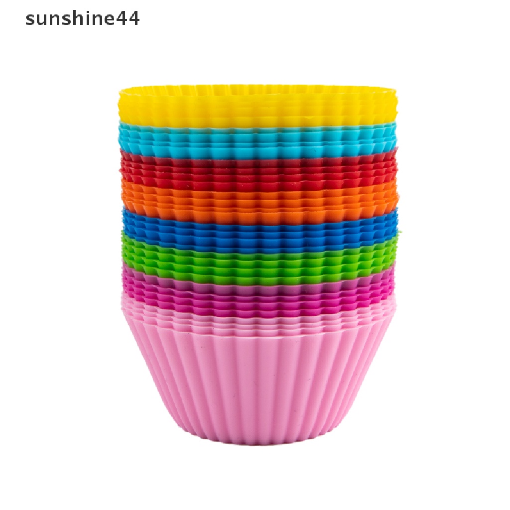 Sunshine 4Pcs / Set Cetakan Cupcake / Muffin Bentuk Bulat Bahan Silikon