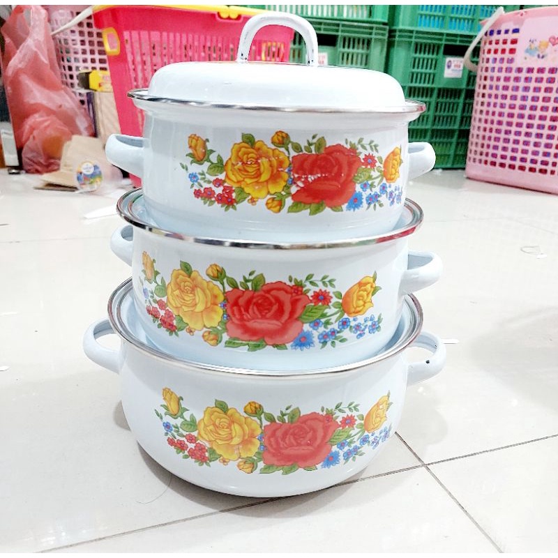 Panci Enamel Set 3 Panci Bunga Set 3in 1