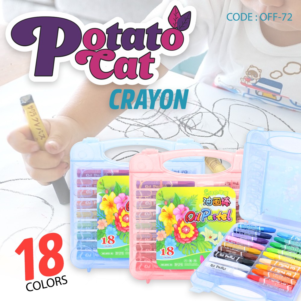 POTATO CAT CRAYON 18 WARNA Crayon Oil Pastel Set 18 Color Alat Kesenian Menggambar . OFF-72