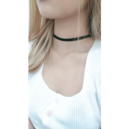 Double Layer Suede Plain Choker Basic Kalung Dua Lapis Multilayer Edgy