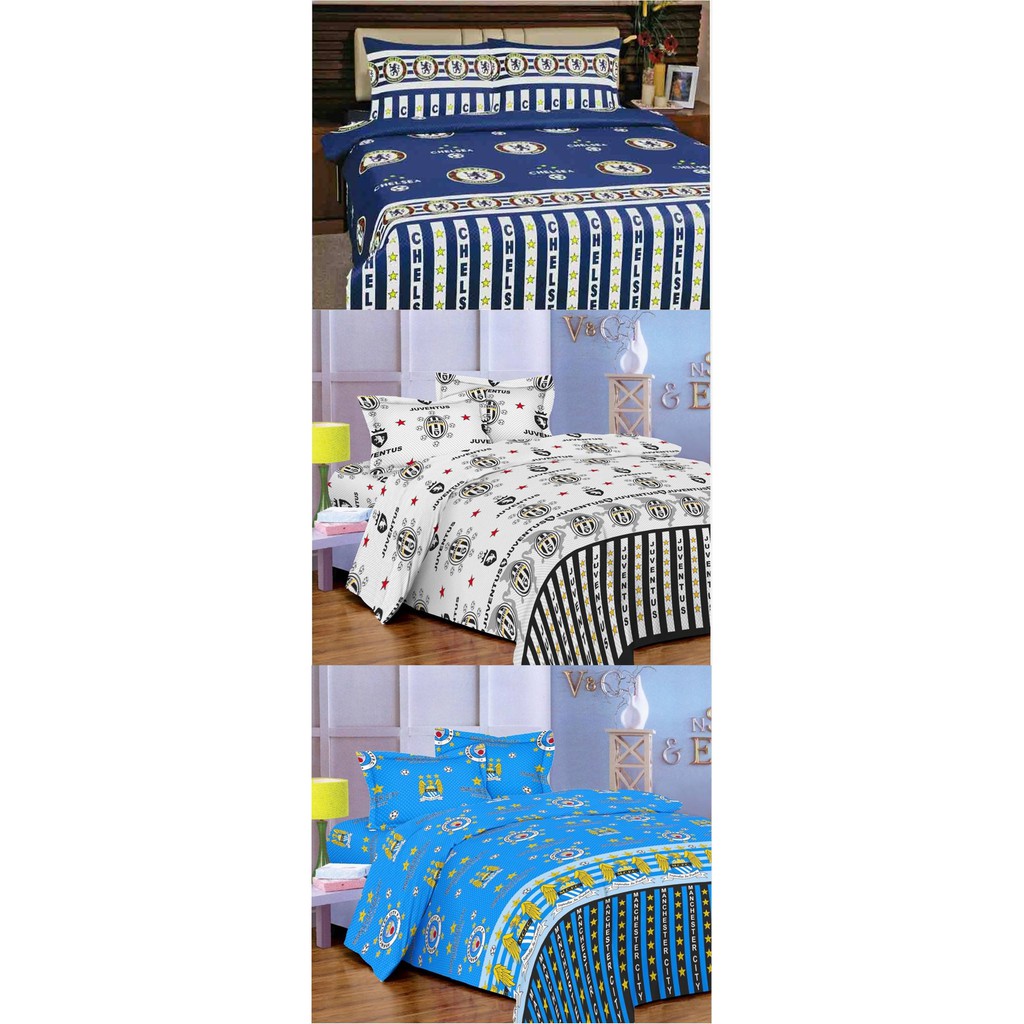 Dijual Bed Cover   Sprei SET BOLA 120x200 Single Size  Chelsea  Juventus  Manchester City  Murah