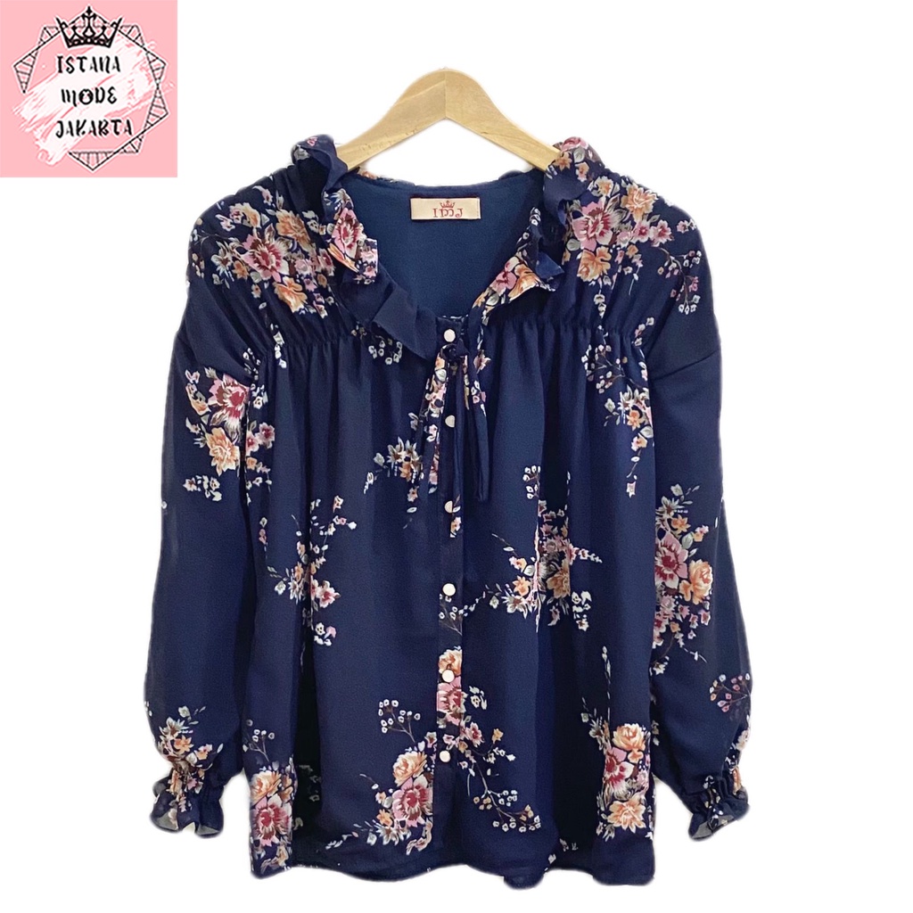 ISTANA MODE JAKARTA Sonya Jumbo baju atasan wanita terbaru blouse korean style blouse wanita lengan panjang-NAVY PINK 5