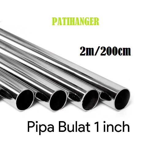 PIPA BULAT 200cm/2m Chrome 1&quot; inc l Gantungan Baju Display