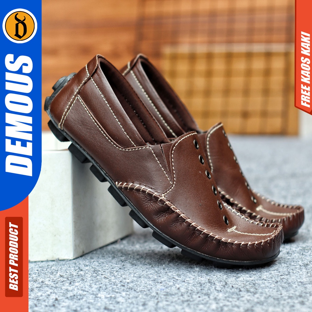 Sepatu Slip On Pria Sepatu Casual Pria Kulit Asli Kerja Kantor Kuliah Kondangan Sepatu Slop Pria Sepatu Hitam Pria DEMOUS MIDRING