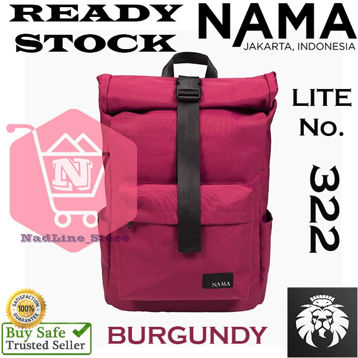 TAS RANSEL BACK PACK ANTI AIR WATER REPELLANT By NAMA STUDIOS LITE 322 ROLL TOP DESIGN - BURGUNDY -