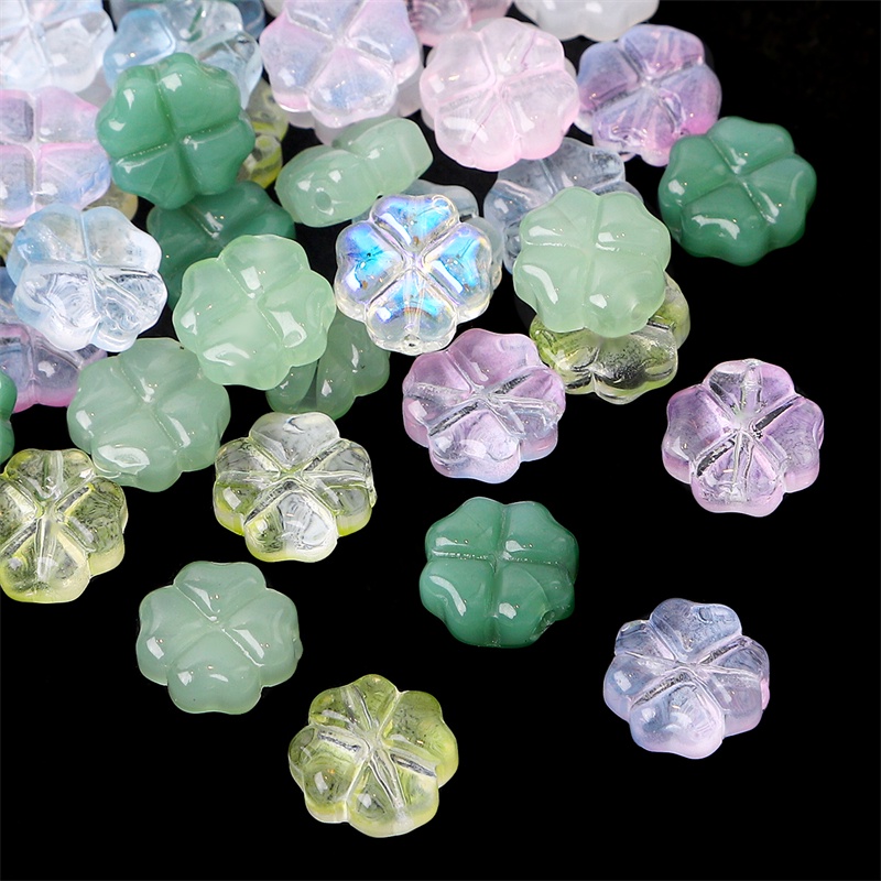 20pcs 12x12mm Empat Daun Semanggi Lampwork Glass Bead Multicolor Kristal Ceko Manik-Manik Longgar Untuk Membuat Perhiasan DIY Charms Gelang Aksesoris