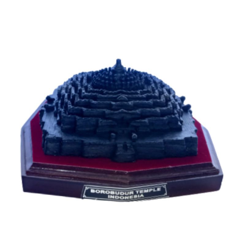 PAJANGAN MINIATUR CANDI BOROBUDUR UKURAN 10x10x5 cm BAHAN BATU DAN KAYU - DEKORASI RUMAH