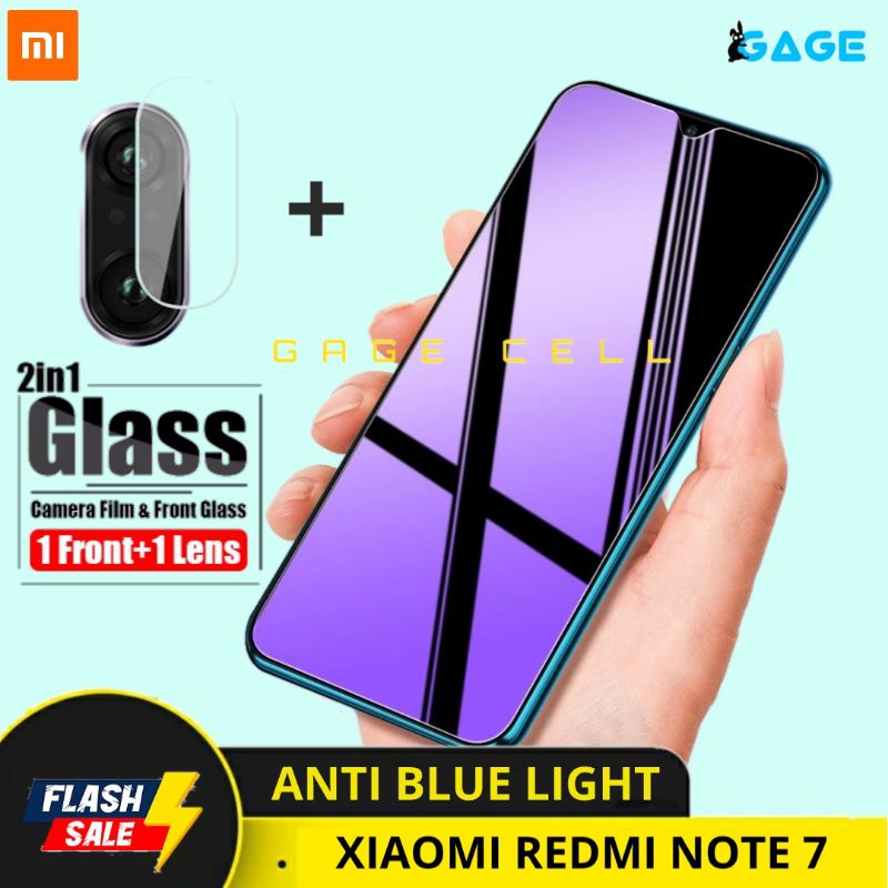 2in1 TEMPERED GLASS ANTI BLUE LIGHT FULL LAYAR KAMERA XIAOMI REDMI NOTE 7 NOT 7 SCREEN PROTECTOR