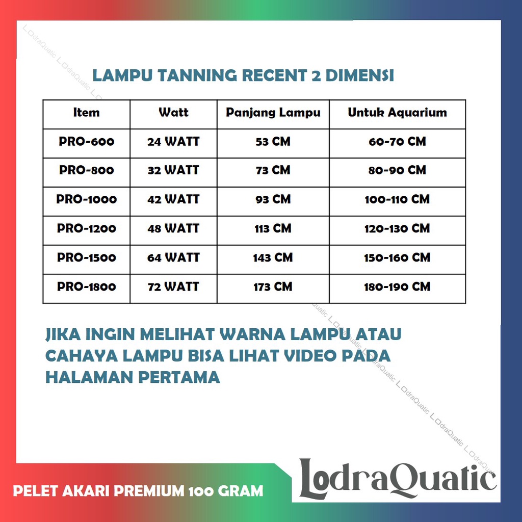 GARANSI ! LAMPU TANNING RECENT PRO VIEW UKURAN 60 CM-1500 CM 2 DIMENSI LAMPU TANNING ARWANA LAMPU TANNING MURAHPRO RED DAY AND NIGHT LAMPU LED TANNING ARWANA SUPER RED LAMPU TANNING LOUHAN CHANNA