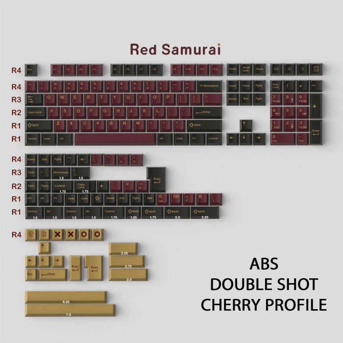 KEYCAPS ABS RED SAMURAI CHERRY PROFILE DOUBLE SHOT MECHANICAL KEYBOARD