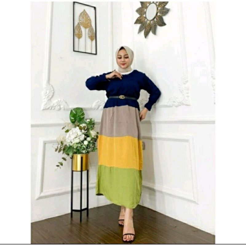 Daster Arab Pelangi Long Dress Pelangi Lapis Free Belt || Dress Kekinian Viral