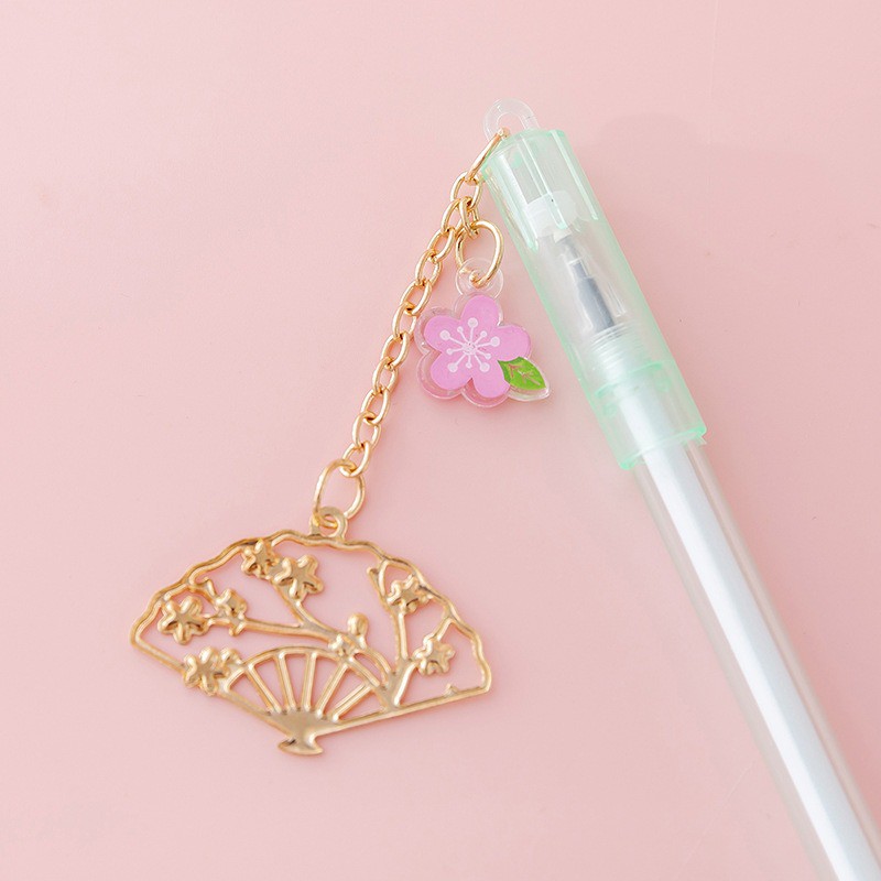 MURMURE.ID | PART 1 PULPEN GEL GANTUNGAN LUCU KARAKTER DENGAN SEQUIN GLITTER BOLPOIN LUCU UNIK PN087-KIPAS-HIJAU