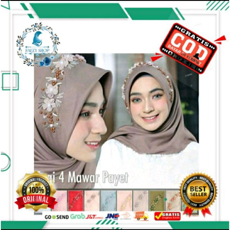Jilbab Segi Empat Payet | Segi Empat Square Voal Payet Swarovski | Kerudung Segi Empat Payet | Squar