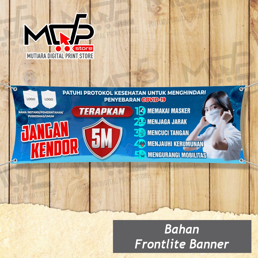 SPANDUK BANNER 2 X 0.5  PROKES TERAPKAN 5M PROTOKOL KESEHATAN COVID19 MDPRINTSTORE
