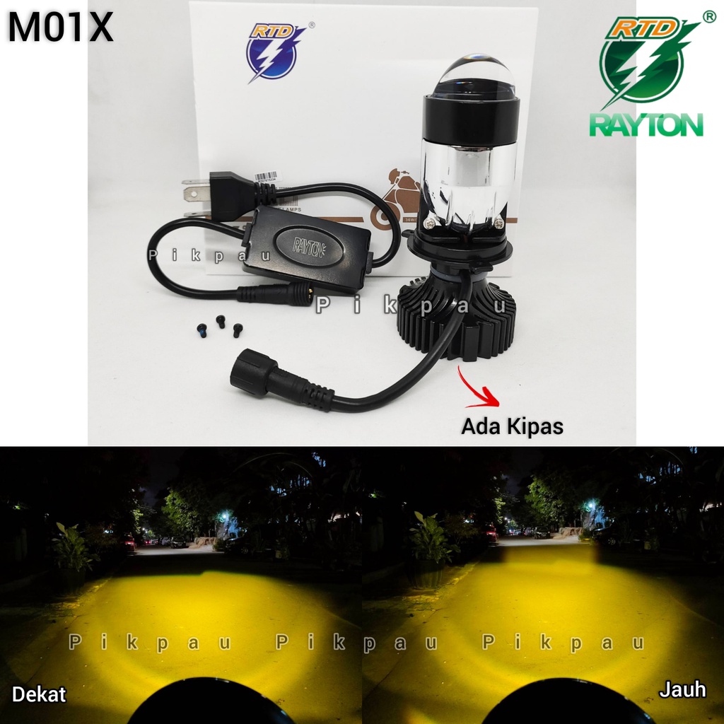 Lampu Depan Sorot LED Original RTD Rayton M01X Kuning Grade A + Kipas H4 Headlamp High Quality Lampu Utama Motor Mobil