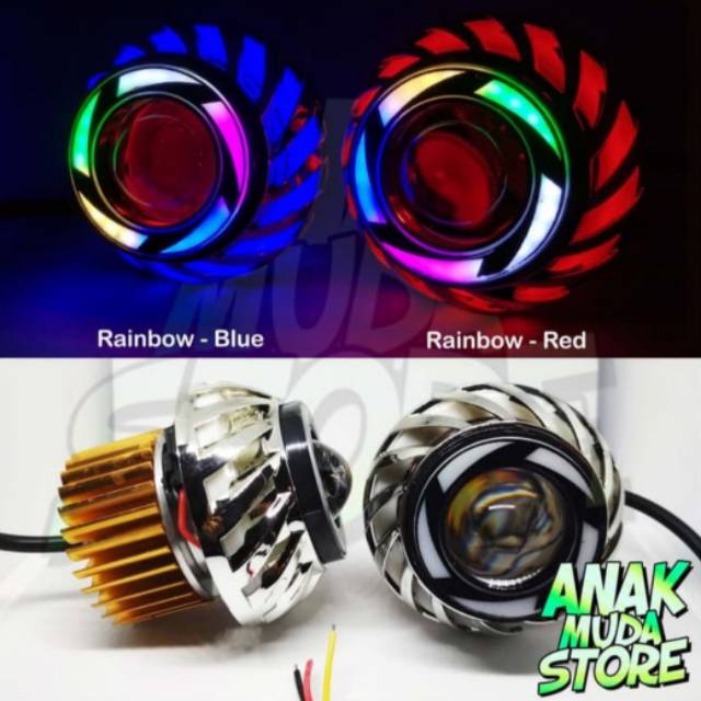 LAMPU PROJIE LED LAMPU DEPAN MOTOR PROJIE SPIRAL RAINBOW KEDIP RUNNING