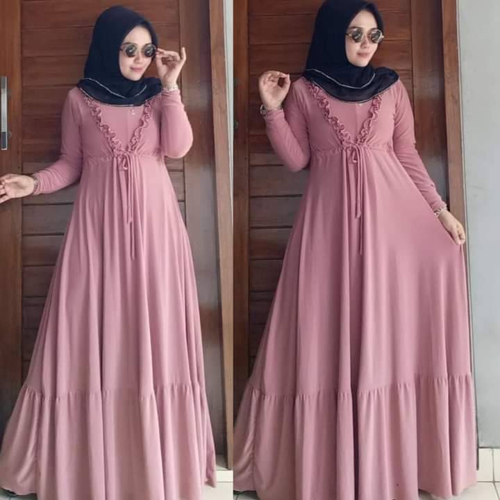 Dress wanita Jersey Kriwil ory Alhaya Gamis dress maxi wanita muslimah kekinian Ld 110 fit 130 PB140