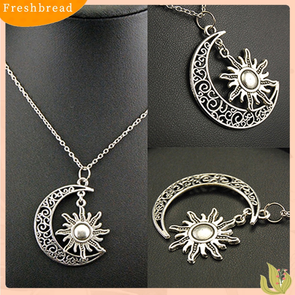 [Fresh] Kalung Rantai Bahan Alloy Vintage Motif Bulan Matahari untuk Unisex