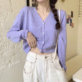  Cardigan  Model Lengan Panjang Warna Ungu  Bahan Rajut  Tipis 