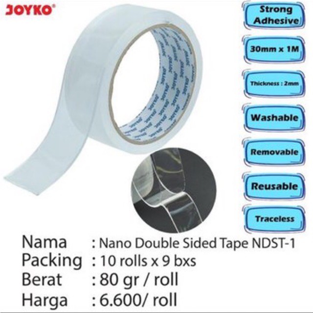 

Joyko Nano Tape 1 Mtr Transparant Double Side Doubletape Bening NDST-1