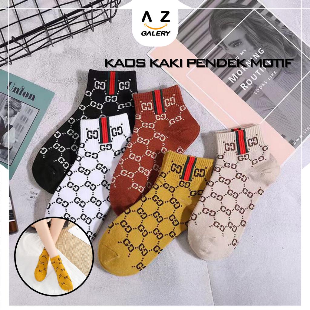 Azgalery KK20 Kaos Kaki Pendek Motif Kaos Kaki Wanita Stylish Bahan Nyaman Dipakai Sekolah Kuliah