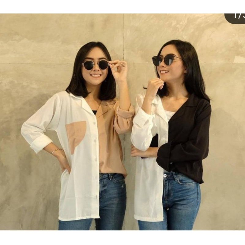 KEMEJA LINEN JUMBO XL - XXL LD 115-120 CM / PROMO OBRAL KEMEJA MURAH //  Kemeja twotone / Twotone Blouse