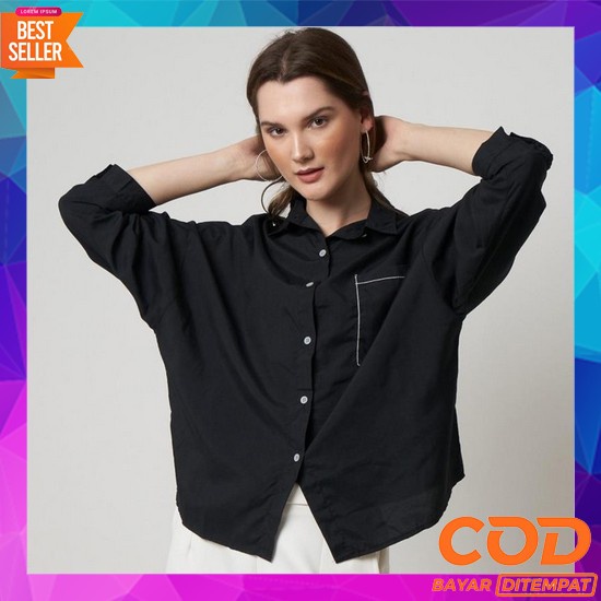 Baju Atasan Kemeja Blouse Pakaian Blus Lengan Panjang Balon Puff Kerah Monellina 601177 Kemeja Overs