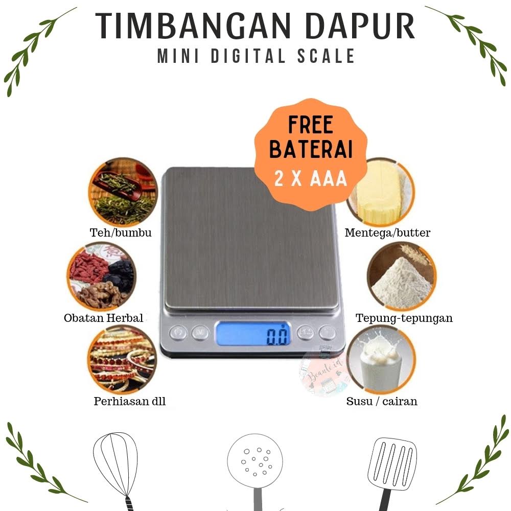 Taffware Digipounds Timbangan Dapur Pengukur Tepung Kue Digital Scale Emas Stainless Steel 1KG/2KG/3KG/5KG