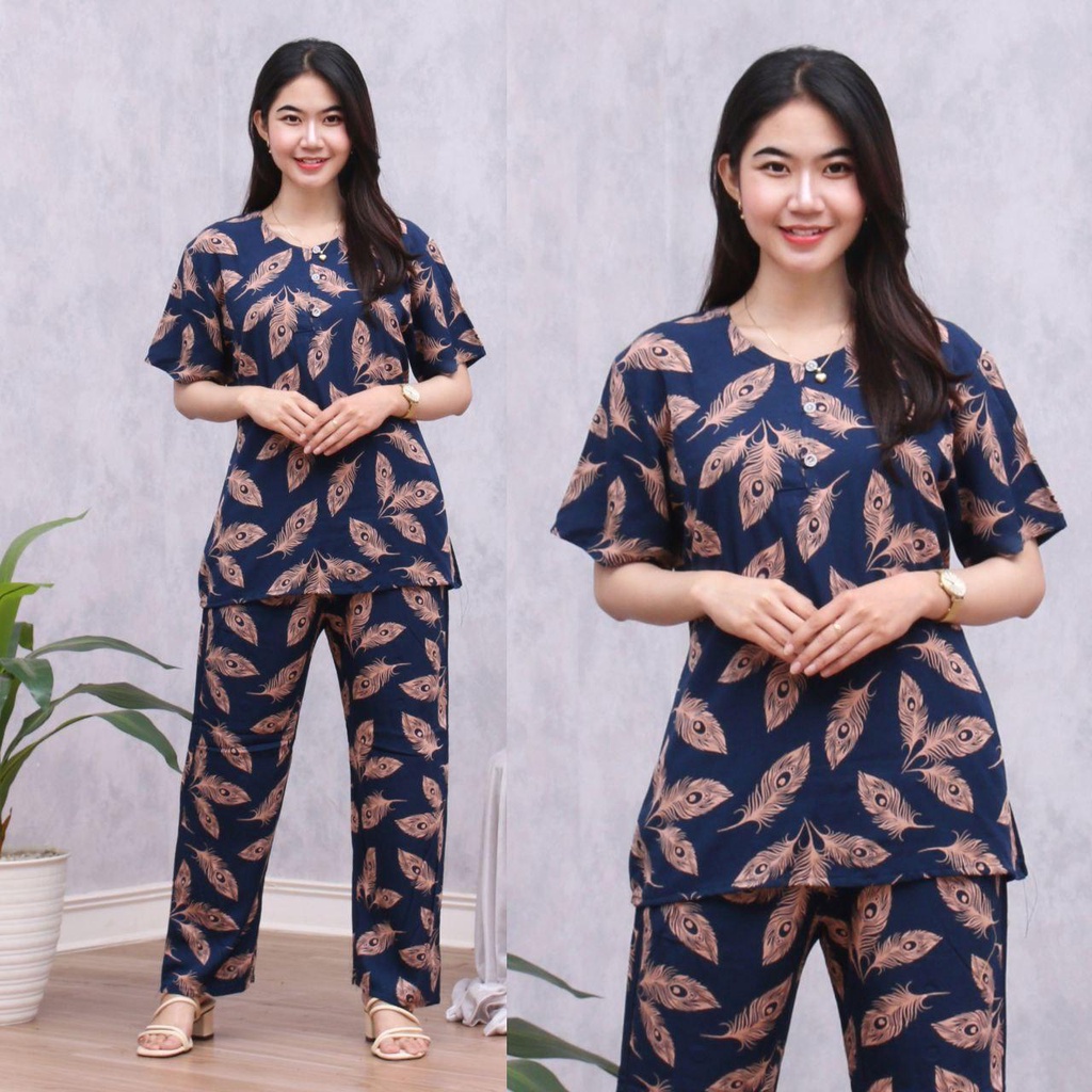 Setelan CP ANDIN Setelan Tyedye Batik Piyama Batik Baju Tidur Dater Cantik-FUJI NAVY