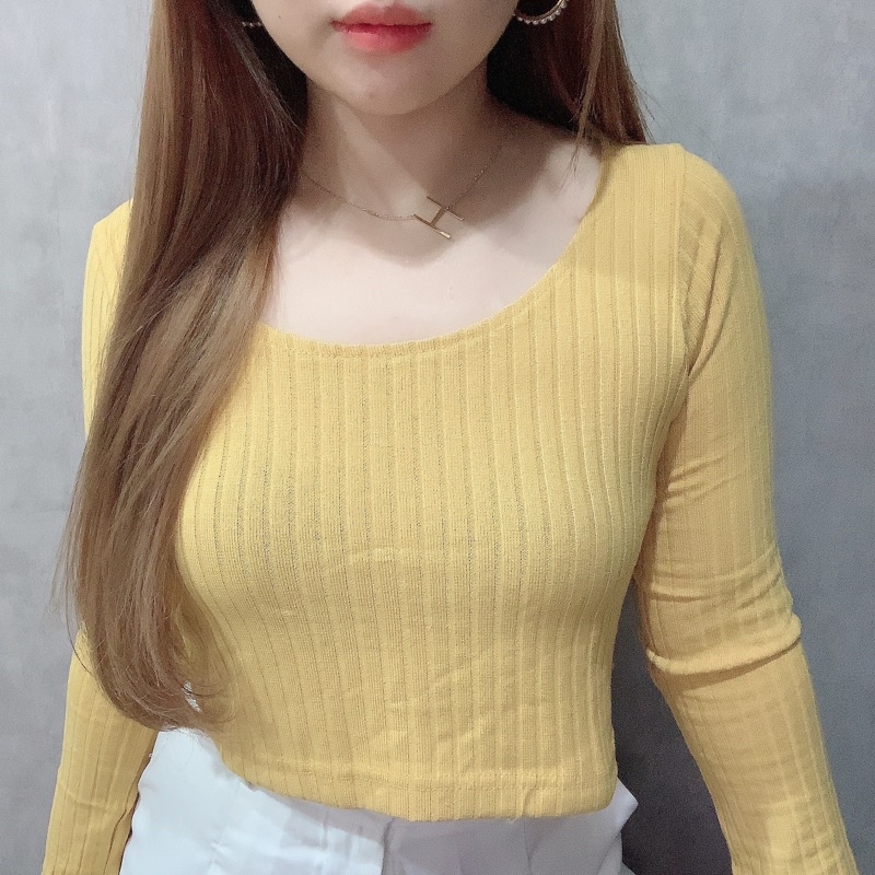 Knit Crop Top Long Sleeve | Baju Lengan Panjang Wanita Korea Fashion | Maimon Grosir