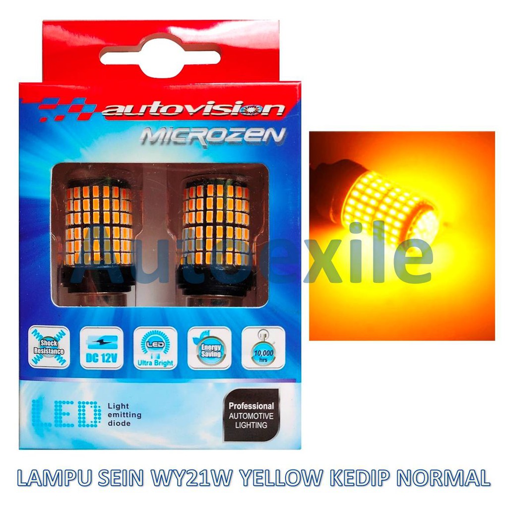 Autovision Microzen LED T20 WY21W 7440 Kuning Lampu Sein Mobil Kedip Normal No Hyper Flash
