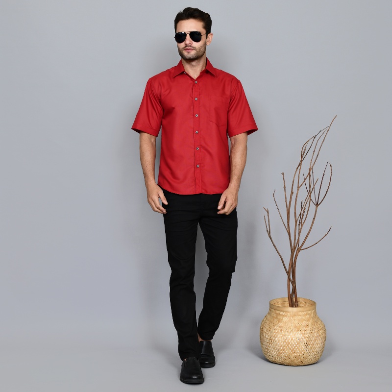 Kemeja Pria Basic Polos Lengan Pendek Slim fit Formal  Kantoran Casual - DNA Sares