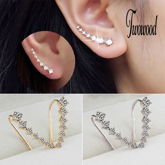 Anting Stud Kait Aksen Berlian Imitasi Bahan Zirkon Untuk Wanita