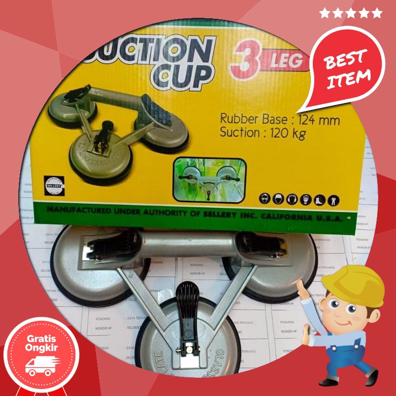 Jual Kop Kaca Kaki 3 Sellery - Kop Kaca 3 Leg Sellery - Alat Angkat Kaca Murah Berkualitas