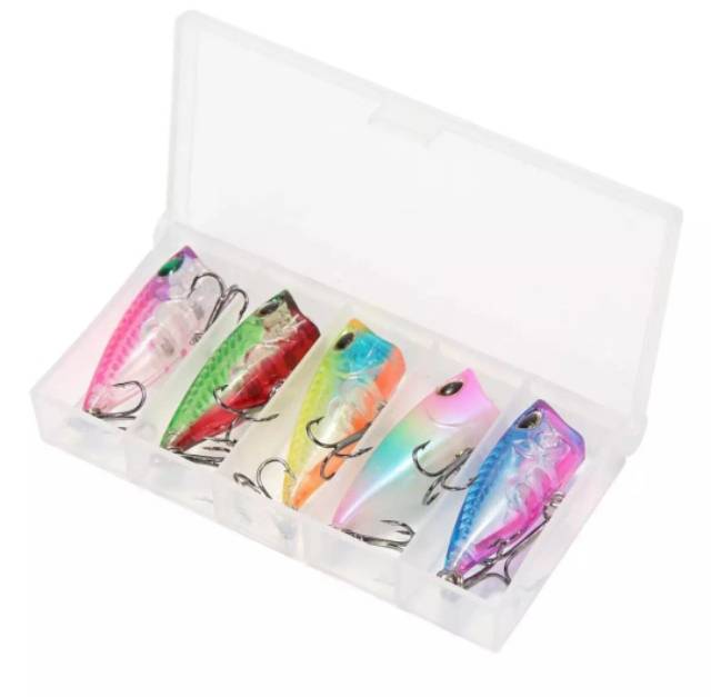 5 buah+box umpan pancing popper lure minnow 4 cm/3.5 gram