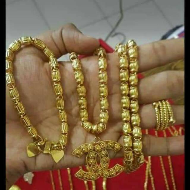 PERHIASAN SET MOTIF GUCI LAPISAN EMAS 24K SEPUH COD