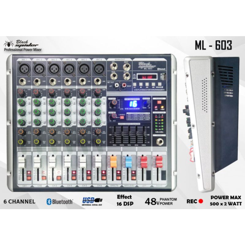 Power Mixer Blackspider ML 603 Bluetooth 6 Channel Power 500WX2 ML603