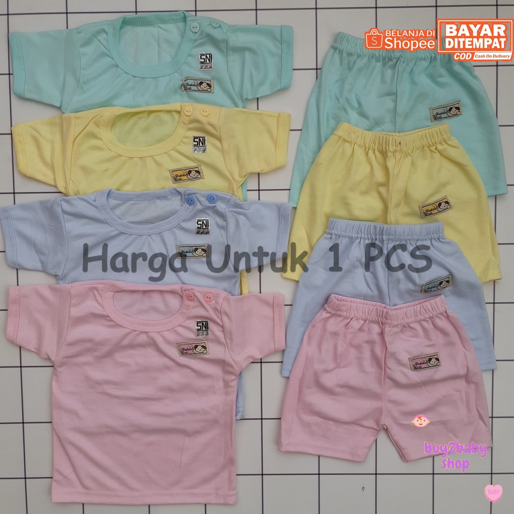 Setelan kaos pendek celana pendek bayi motif warna polos Hokiku 0-3 Bulan 1 PCS