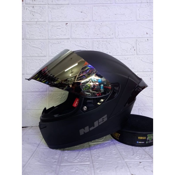 NJS ZX-1 SOLID FLAIN MATT BLACK DOFT PAKET GANTENG VISOR IRIDIUM + SPOILER-V-SILVER P-GANTENG