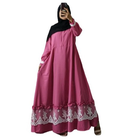 Gamis Gaitsa | Gamis Wolfis Variasi Renda | Gamis Polos Super Mayung | Gamis Renda Premium