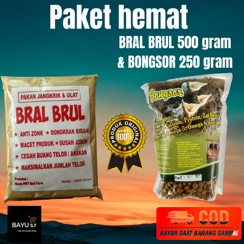 paket hemat BREDING MURAI BATU BRAL BRUL 500 gram + BONGSOR pakan lolohan 250 gram