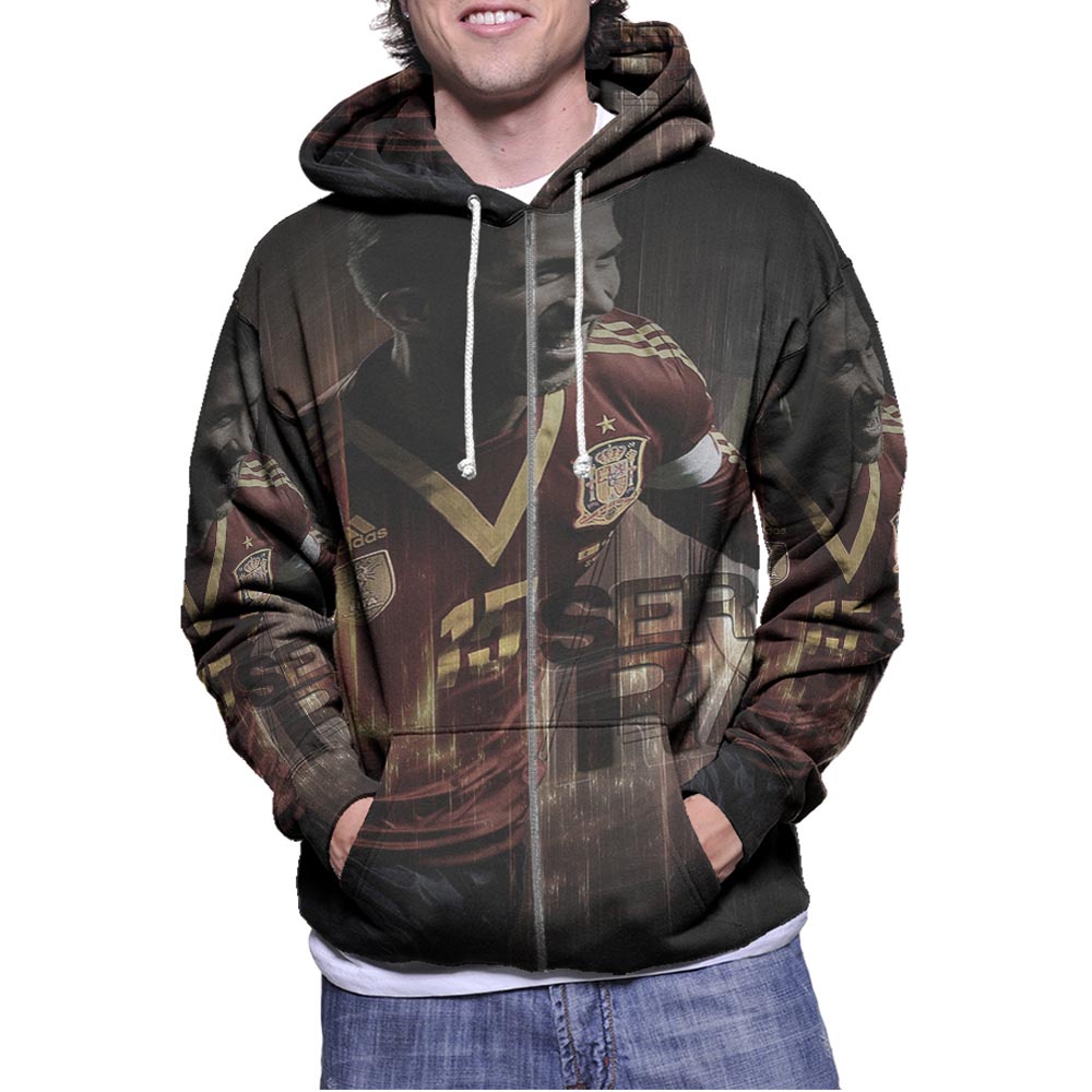 Jaket Hoodie Sergio Ramos Hoodie Zipper (Ritsleting) Hoodie Fullprint Bahan Polyester Jersey